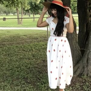 White Strawberry Print Dress